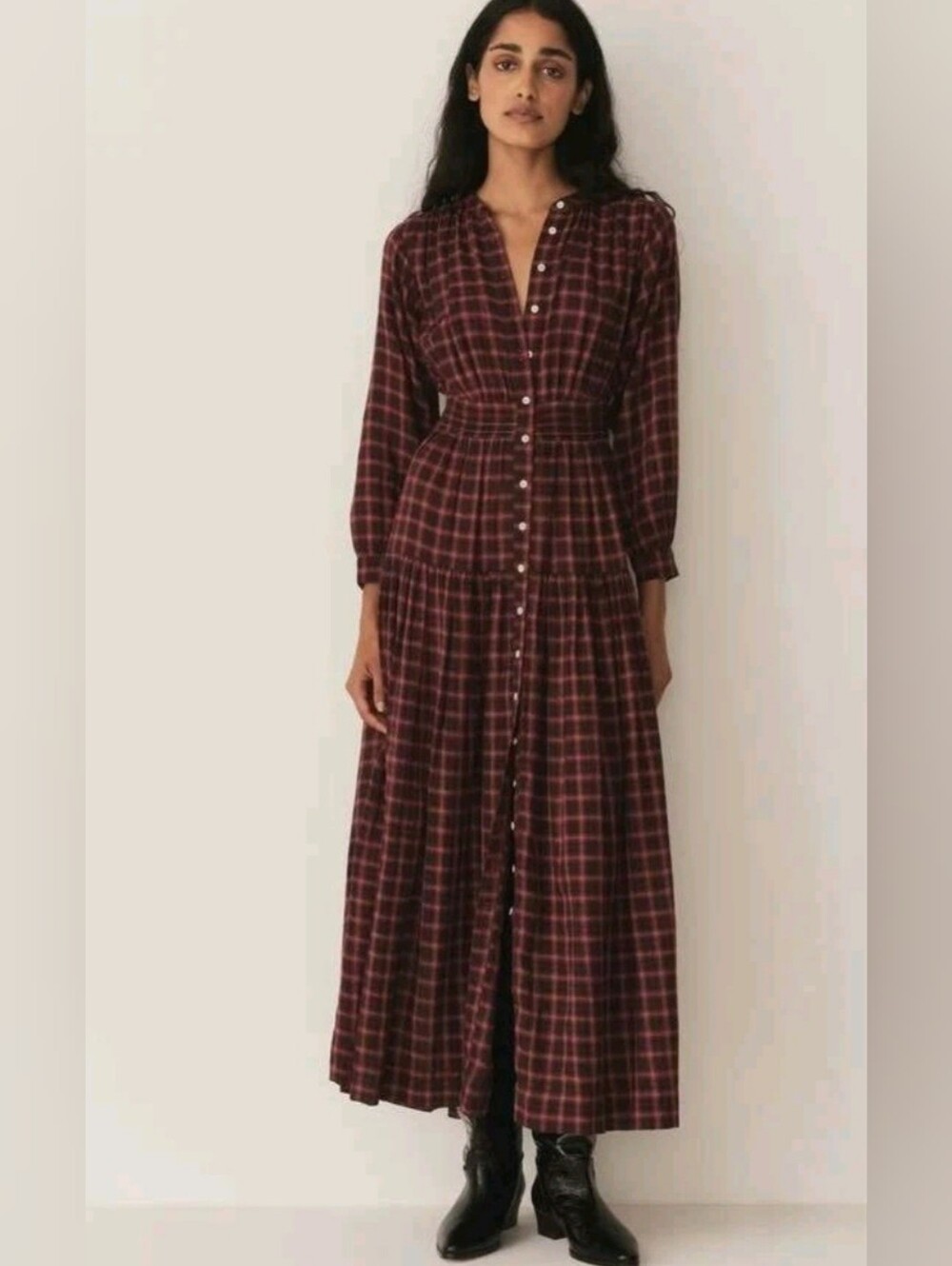 Doen Women's Annika Rouge Countryside Plaid Button Dress